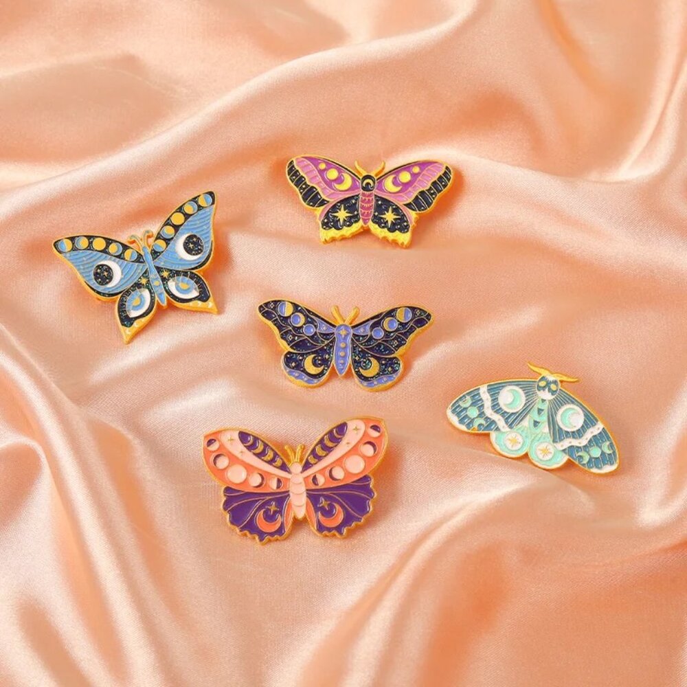 Colorful Mystic Butterfly & Moth 5-Piece Enamel Pin Set - Brand-New in Gift Box! - Picture 5 of 14